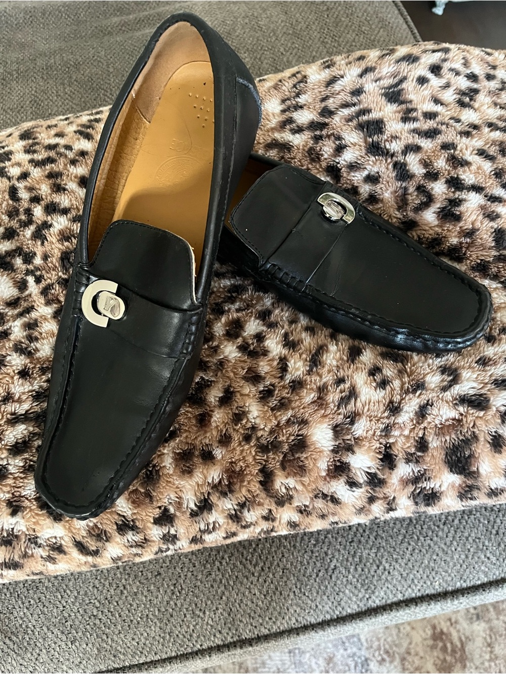 Versace Black Leather Slip-On Loafers with Silver Hardware